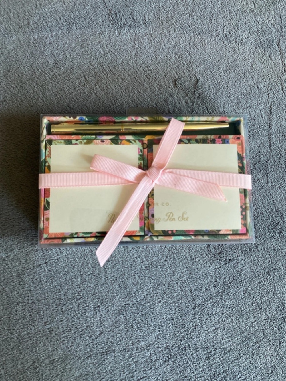 Rifle Paper Co. Floral Notecards with Pink Ribbon and Gold Pen